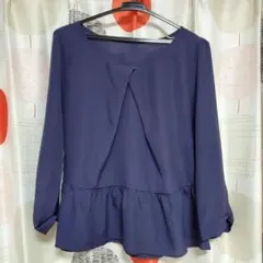 【ロペピクニック】ネイビー ペプラムデザイン 五分袖シャツ