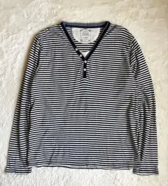 00s y2k archive grunge ヘンリーネックボーダーロンT