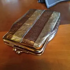 アンティーク調 がま口小銭入れ レトロデザイン ポーチ ブラウン×ゴールド