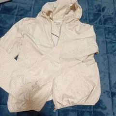 ベージュ チェック柄 フード付きジャケット