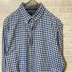 TOMMY HILFIGER 長袖シャツ M 青と白のチェック