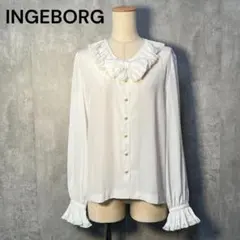 美シルエット☆INGEBORG プリーツ襟&プリーツ袖口+ビッグリボン ブラウスのサムネイル