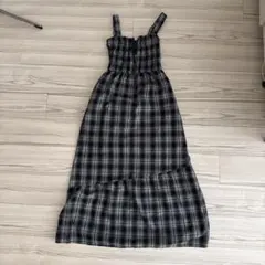 フロントZIPシャーリングワンピース　チェック柄　ロングワンピース