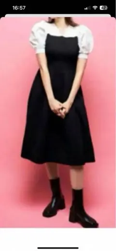 高級感✨セルフォード ロングワンピース 濃紺 リボン Aライン 38 M 長袖 CELFORD /セルフォード 裾シアーリブニットワンピース 23秋冬