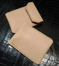 2点セット 栃木レザー 超スリム コインケース 金具レス カードケース 総手縫い