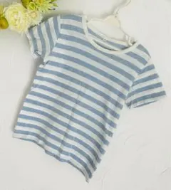 値下げ　140 無印良品 半袖　Tシャツ 水色　白　ストライプ　ボーダー