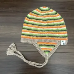 ボリビア製　ストライプ耳あて付きニット帽