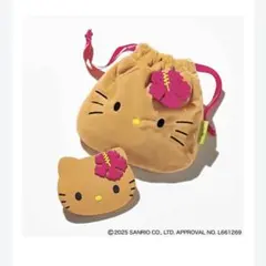 Sweet付録　日焼けハローキティ フェイスミラー&巾着ポーチ