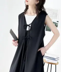 リボンVネックジャンパースカート（ロング）