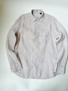 H&M エッセンシャルズ リネン ストライプ シャツ S ベージュ