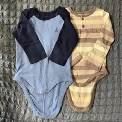 GAP ギャップ ロンパース 青 茶色 ボーダー 2枚 3-6month 60