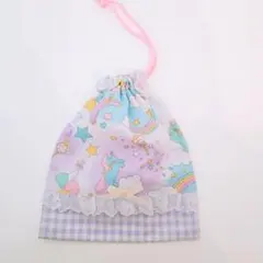 ユニコーン柄♡①　コップ入れ・巾着・コップ袋★ハンドメイド　入園・入学・ゆめかわ