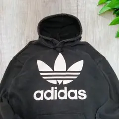 美品 アディダストレフォイルロゴ ビッグパーカー 黒 L