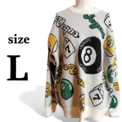 【美品】ビリヤード柄トップス Lサイズ相当 ニット セーター ユニセックス