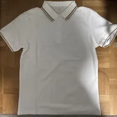 ホワイト ポロシャツ Mサイズ ストライプ襟