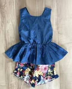 デニム花柄セットアップ 韓国子供服　110cm