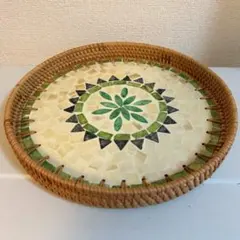 ベトナムラタン-モザイクデザイン 丸型バスケット/No18