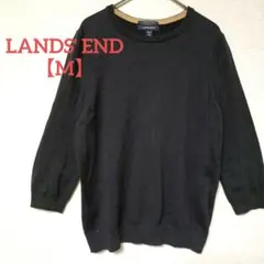 LANDS' END【M】スーピマコットン ニット 7分袖 ブラック シンプルのサムネイル
