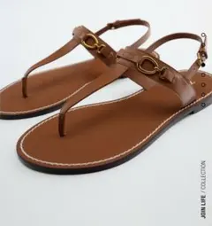 【新品・未使用】ZARA ブラウン トング 本革レザーサンダルのサムネイル