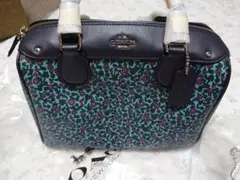 COACH ターコイズ 花柄 レザーミニボストン F59445