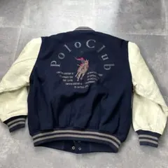 新品同様！90's ！Polo Club 両面 刺繍 袖革スタジャン ポロクラブ