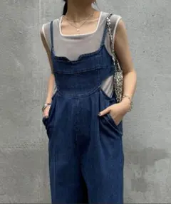 クリッピングデニムロンパース/Q.anos