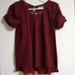 ワインレッド パフスリーブブラウス サイズ38