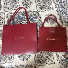 カルティエ ショップ袋 2枚セット 中 小 赤 ロゴ入り ハイブランド袋まとめ売