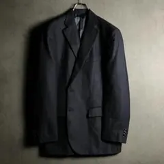 極美品 テーラードジャケット 2XL相当 濃紺 厚手ウール100% ヘリンボーン