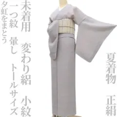 ゆめsaku 美品 夏着物 正絹 絽 一つ紋 手縫い トール 色無地 P243 ゆめsaku 夏着物 絽 手縫い仕立て ススキトールサイズ 小紋 P-363