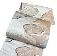 AA58袋帯 六通柄 金糸　松 幾何学 鳥 唐草花柄 正絹