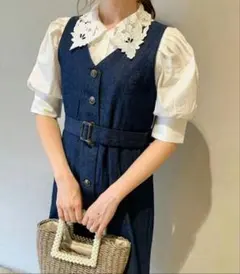 美品！レースカラーパフ袖ブラウス