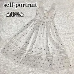 self-portrait レース ワンピース ドット 刺繍 フレア 花柄 白