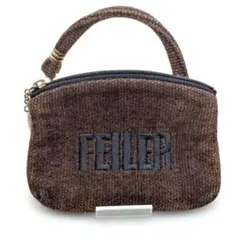 FEILER フェイラー ミニポーチ 茶 シュニール織 ハンドル付 ロゴ刺繍のサムネイル