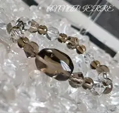◇スモーキークォーツ タンブルカットと水晶のパワーストーン ブレスレット