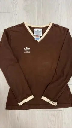 週末限定セールadidas 　90s　ブラウン 　Vネック 　平成ギャル　Y2K