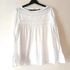 ユニクロ、コットン白レーストップス、長袖M