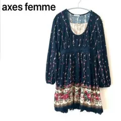 【美品】axes femme ワンピース　チュニック　M ネイビー　長袖　ミニ