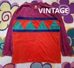 vintage カラフル 幾何学 ベロア トップス スウェット