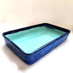 水盤 花器 約40.5cm 大型 青釉 陶器 生け花 華道 フラワーベース
