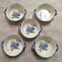 ☆664 青い花柄の陶器ボウル5個セット