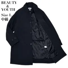 美品★BEAUTY&YOUTH ステンカラーコート 中綿 ナイロン 黒 L