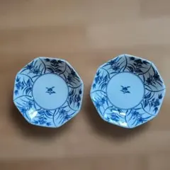 橘吉 皿 2枚セット 八角皿 染付 花柄