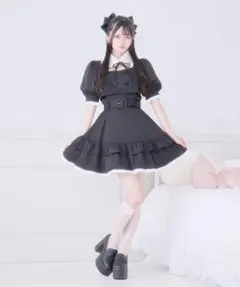 Palelfy リボン付きドットチュールティアードワンピース 杢グレー