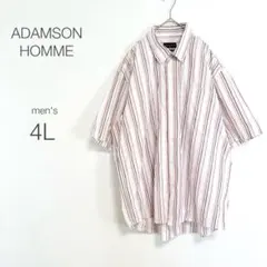 【アダムソンオム】半袖シャツ【4L】ストライプ 大きいサイズ ボタンダウン 上品