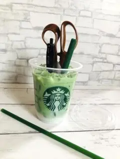 食品サンプル　抹茶ラテ　ペン立て