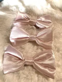 ピンクサテンリボンヘアピン3個セット