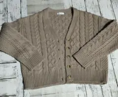 LOWRYS FARM ベージュ ケーブル編み カーディガン　厚手　Mサイズ