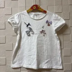 amyFAM リボン装飾 ホワイトTシャツ　140