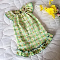 ＊犬服＊ハンドメイド　春色ワンピース　袖フリル　裾フリル
